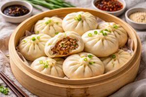 Recette de pain Bao, par le chef Thibaut Bertin pendant l'animation finger food.